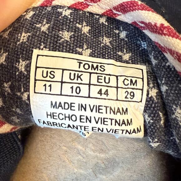 TOMS Paseo Americana Canvas Flag Sneaker Shoe Lace Up Stars Stripes Men’s 11 US - Picture 10 of 10